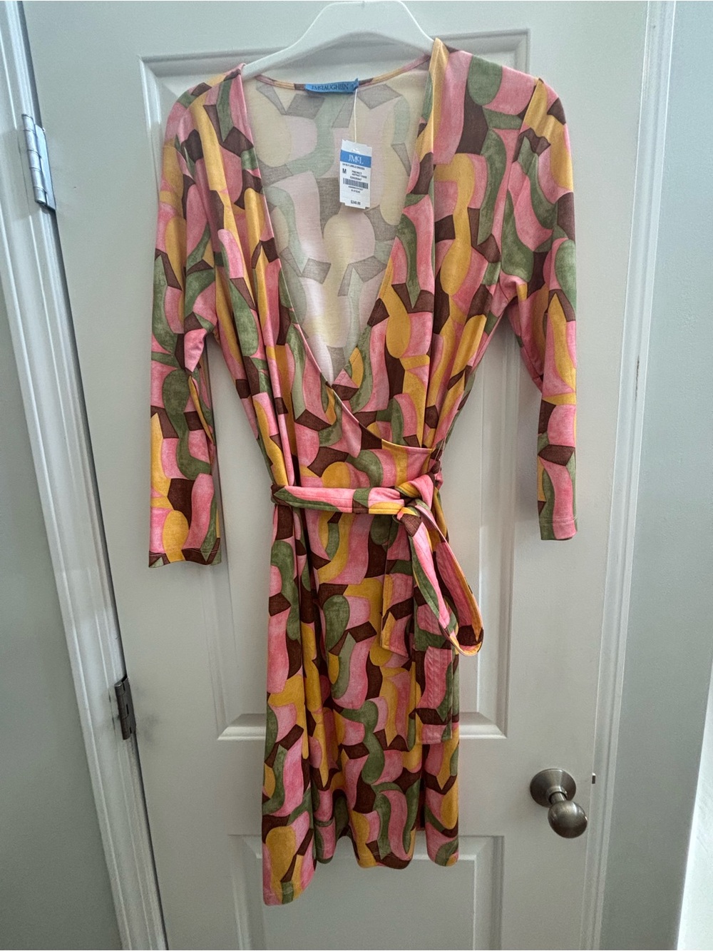 J. McLaughlin Pink Multi Wrap Dress with Tie Waist
